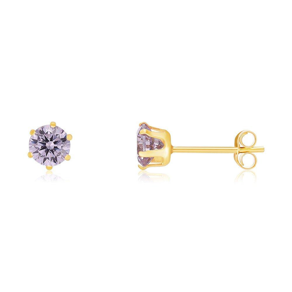 Yellow Gold 4mm Claw Set Lavander Cubic Zirconia Studs
