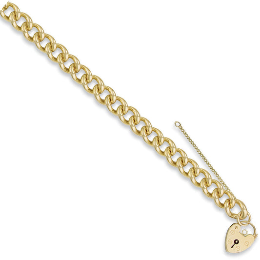 Yellow Gold Tight Link Curb & Padlock Charm Bracelet - 60.0g