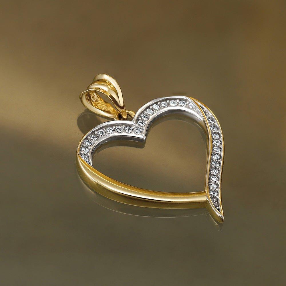 Yellow and White Gold Cubic Zirconia Heart Pendant