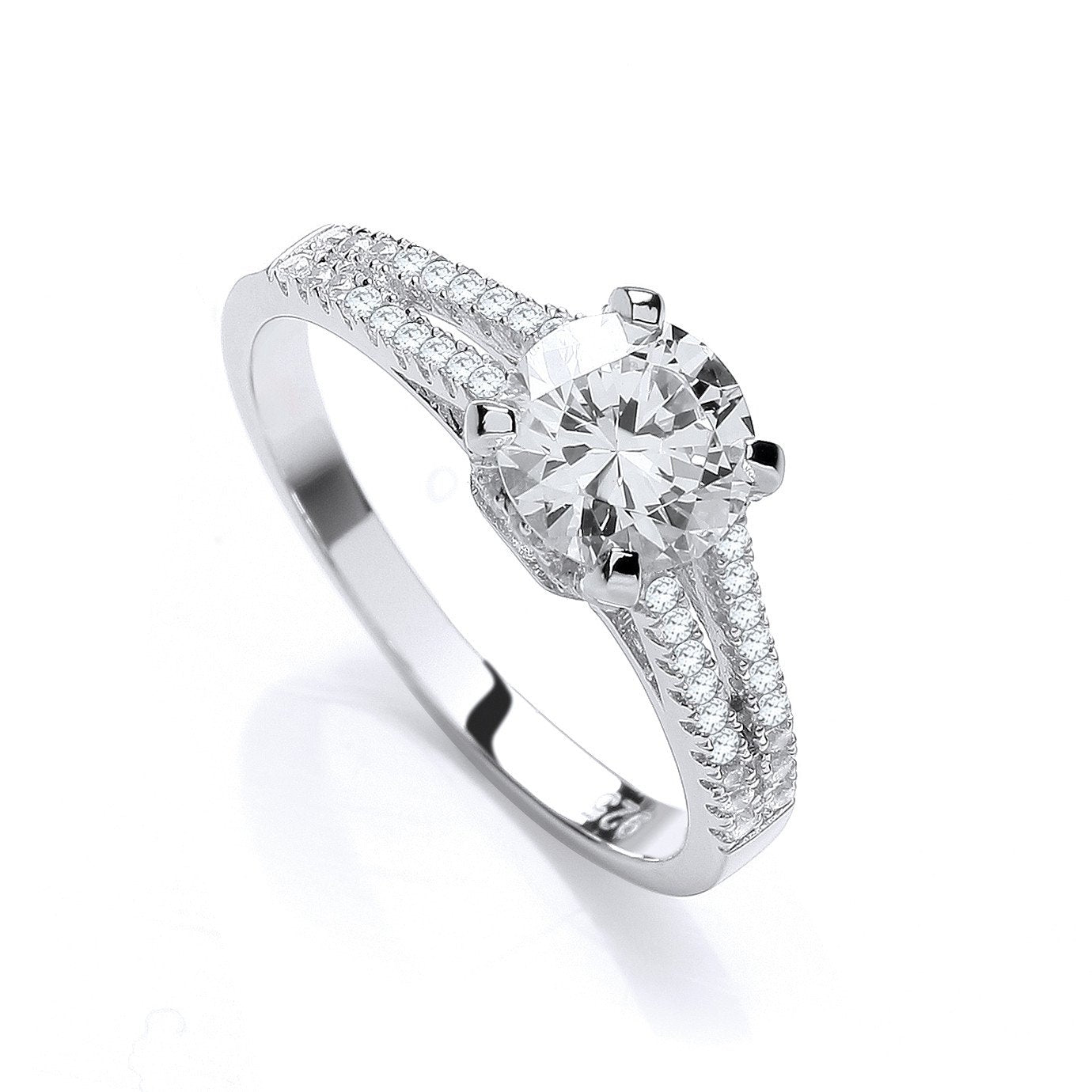 Micro Pave Split Shank Solitaire Cubic Zirconia Ring