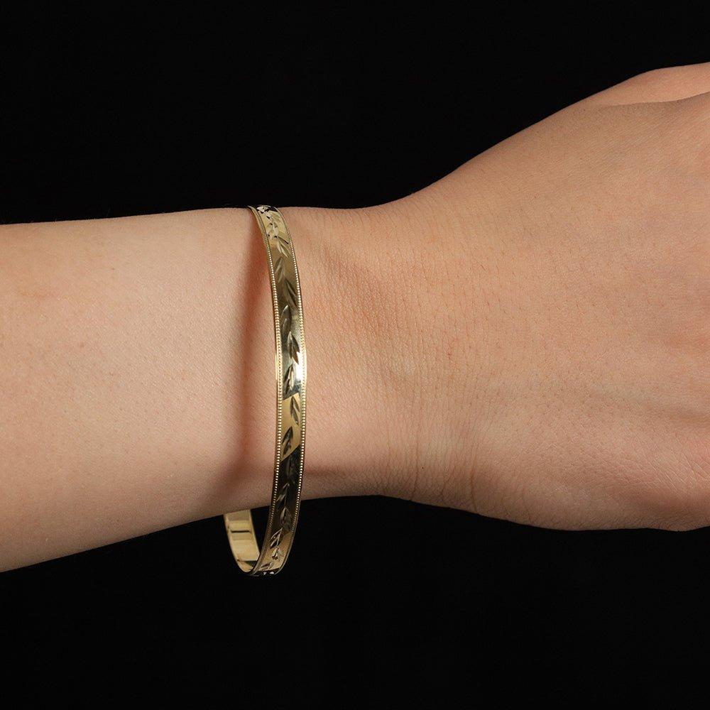 Yellow Gold 5mm Diamond Cut D-Shaped Slave Bangle
