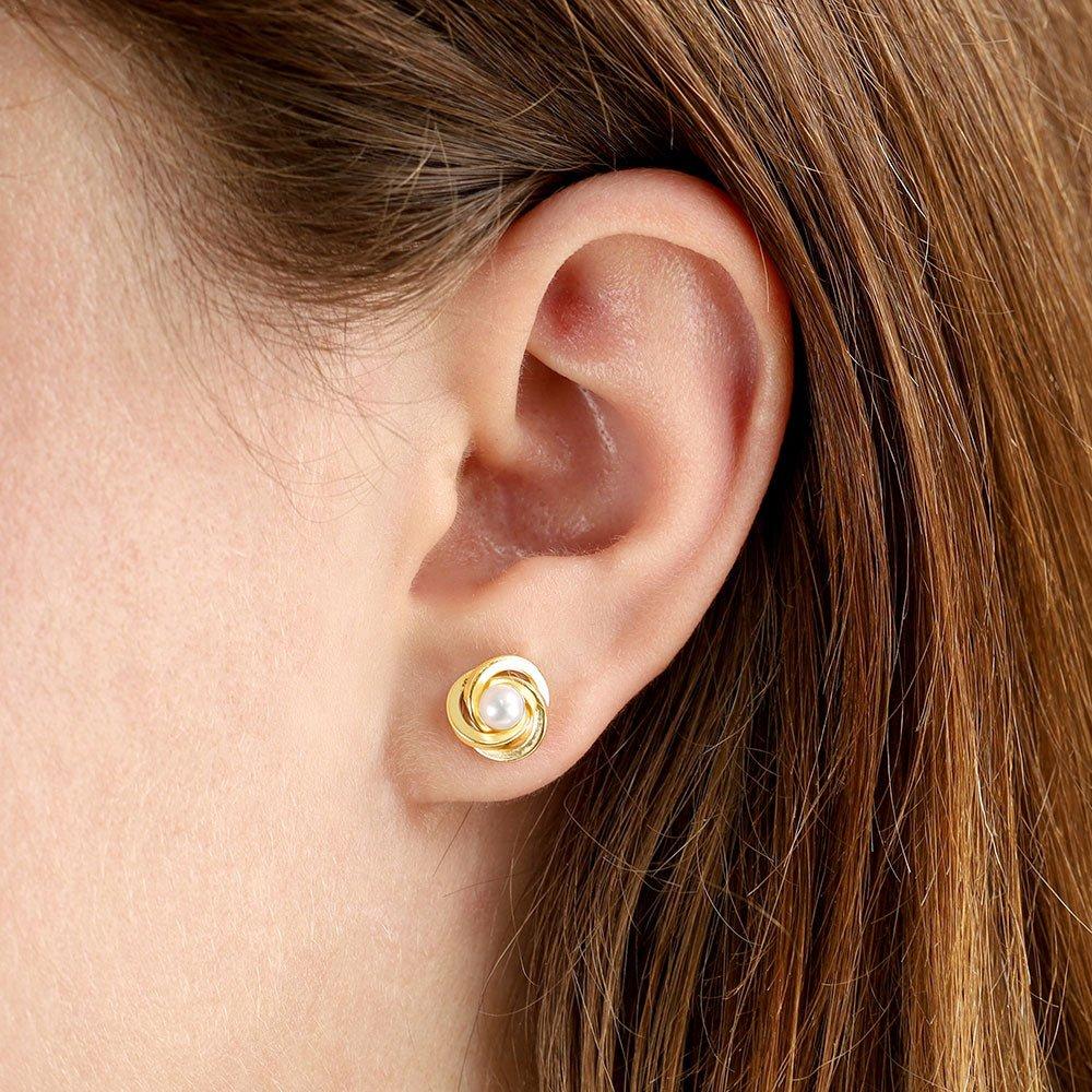 9ct Gold Simulated Pearl Knot Studs