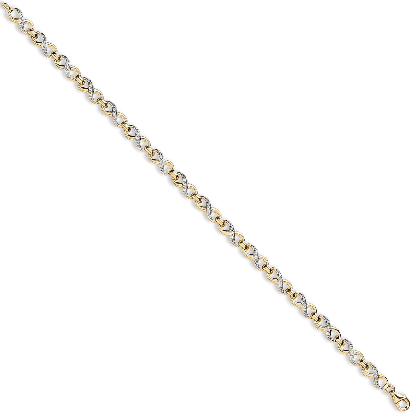 Yellow Gold Figure of 8 Cubic Zirconia Link Ladies Bracelet