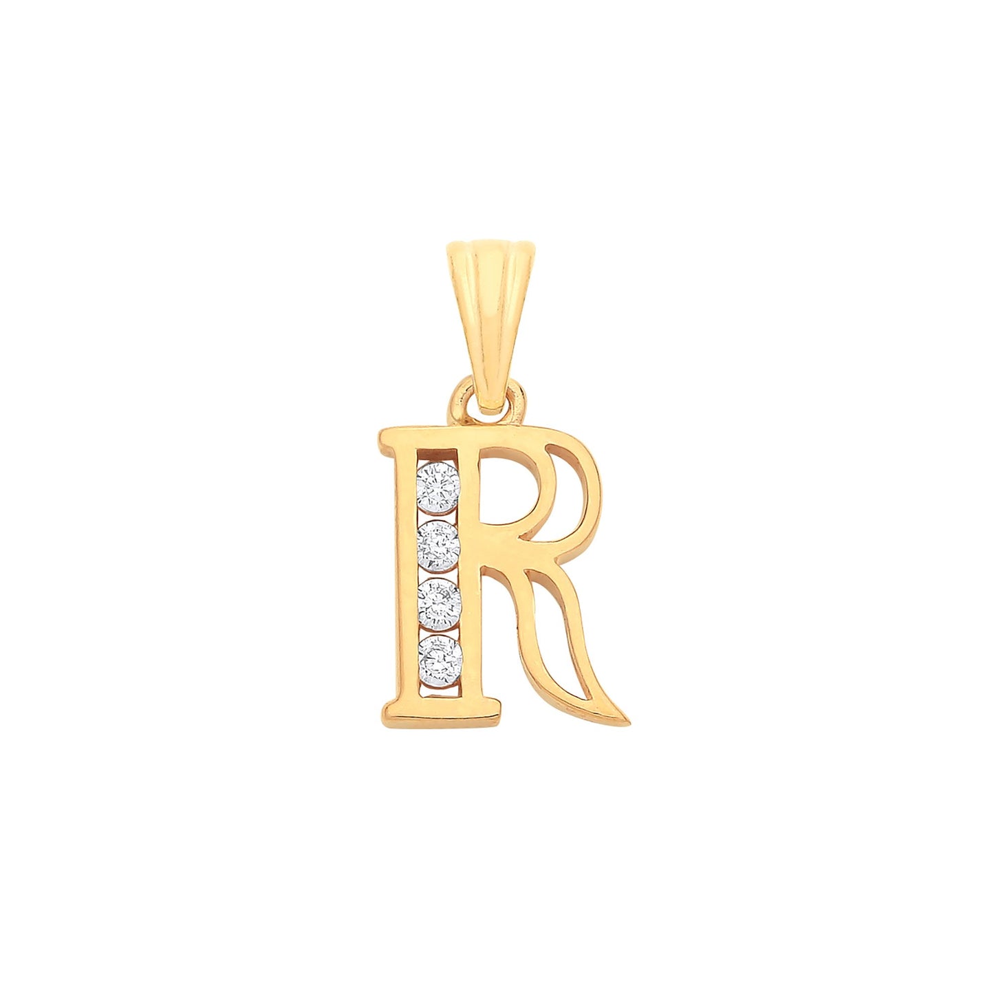 Yellow Gold Channel Set Cubic Zirconia Initial Pendants