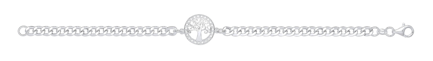 Silver Flat Curb Chain , Cubic Zirconia Tree of Life Bracelet