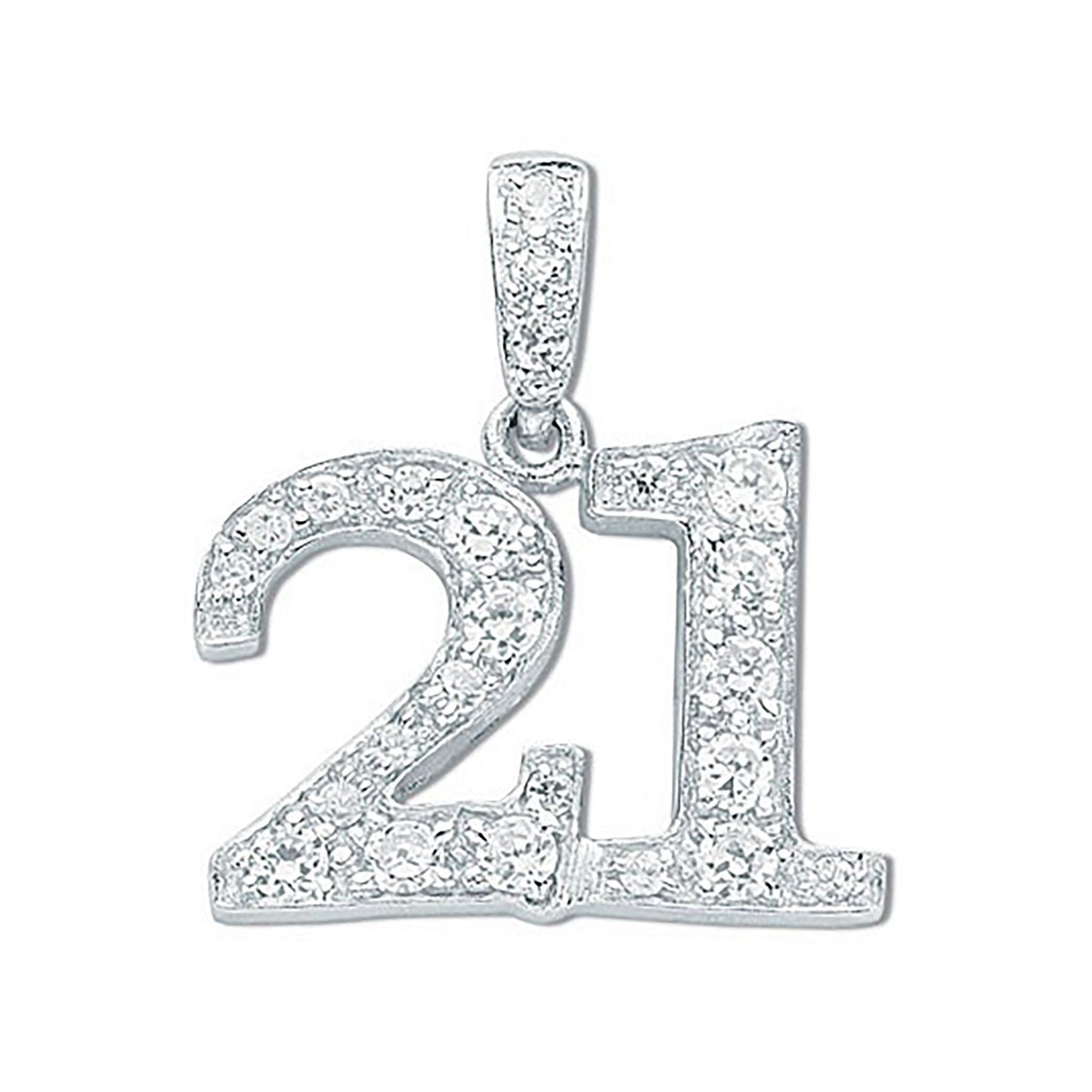 Silver Pave Set Cubic Zirconia 21 Drop Pendant