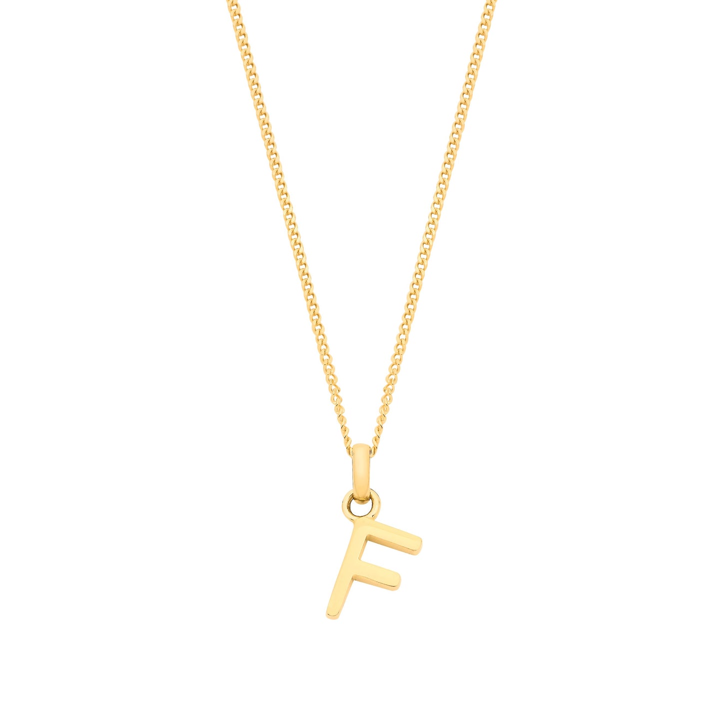 Yellow Gold Small Plain Initial on 18" Curb Chain