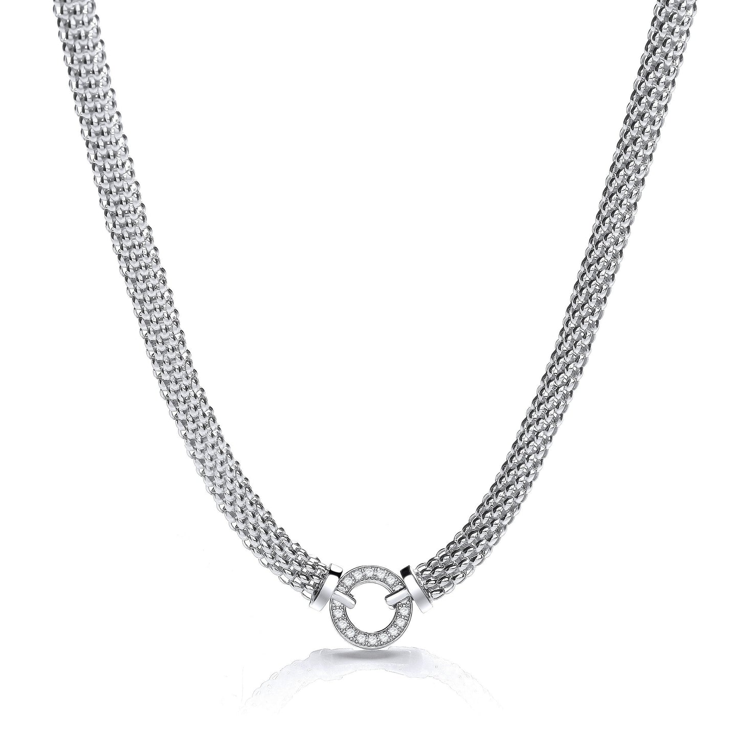 Mesh Necklace with Circle Cubic Zirconias 17"