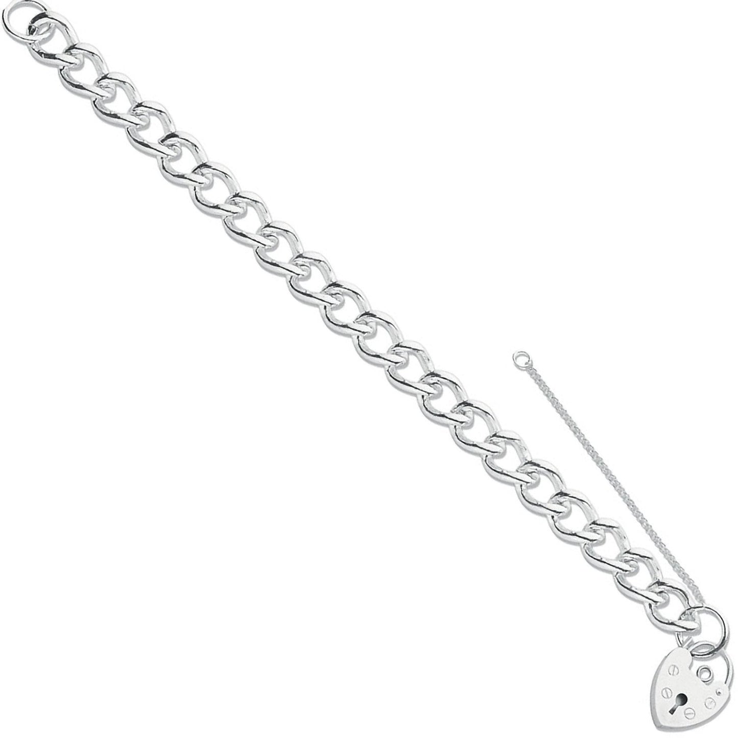 Silver Open Curb & Padlock Charm Bracelet - 32.0g