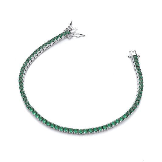 Silver Green Cubic Zirconias Tennis Ladies Bracelet