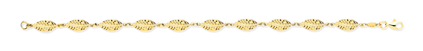 Yellow Gold 6mm Leaf Motif Ladies Bracelet