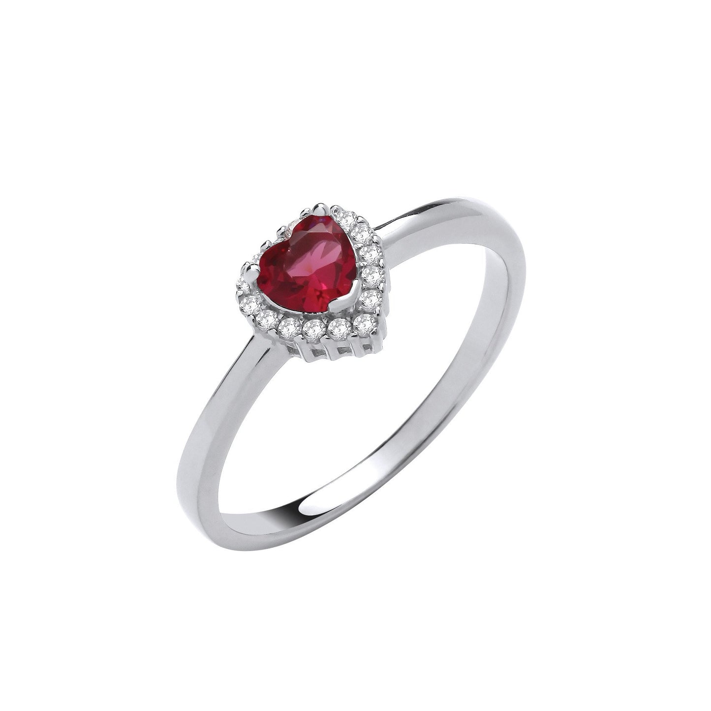 Silver Red Cubic Zirconia Heart Ring