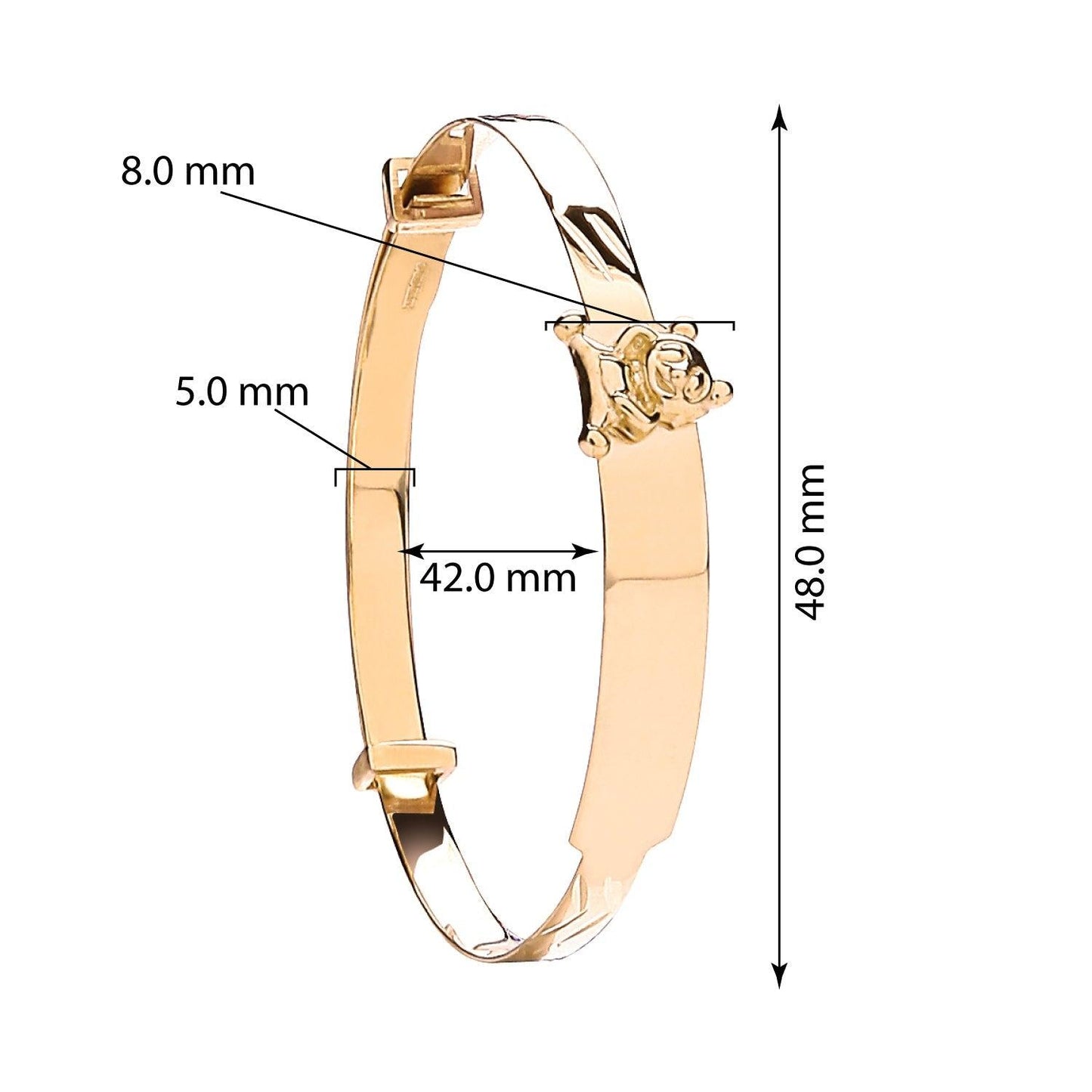 Yellow Gold Expandable Baby ID Bangle with Teddy on ID