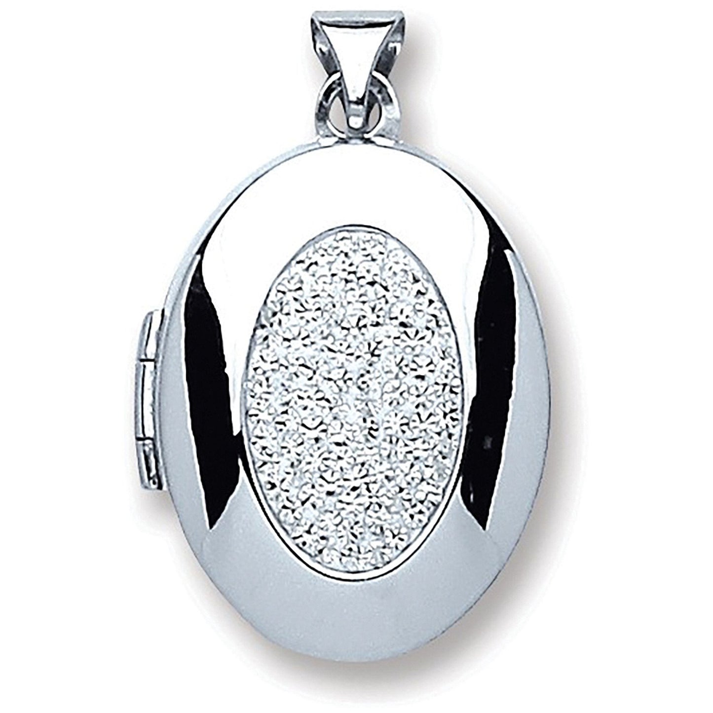 Silver Oval with Crystals Locket (HNN-43B88C)