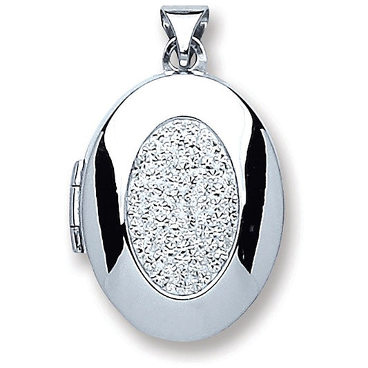 Silver Oval with Crystals Locket (HNN-43B88C)