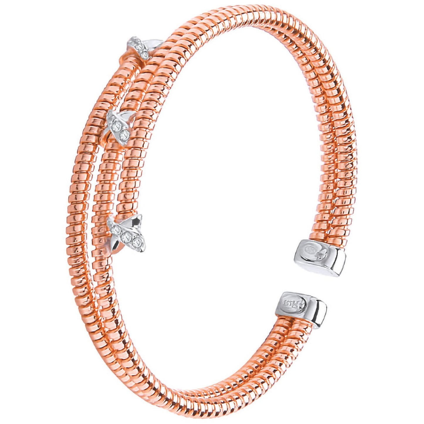Silver Rose Coated Cubic Zirconia Kiss Ladies Bangle