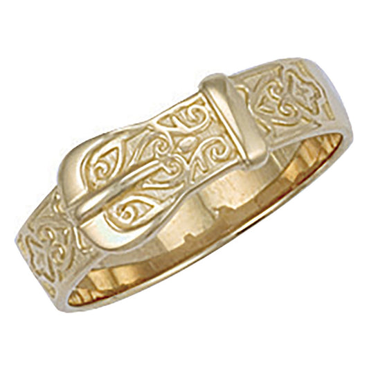 Yellow Gold Patterned Buckle Ring (HNN-C69C55)