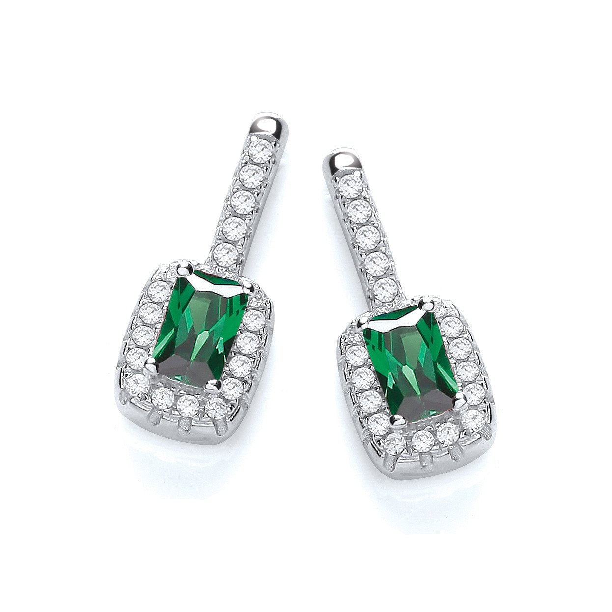Micro Pave Fancy Drop Earring with Small Green Cubic Zirconia