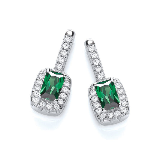 Micro Pave Fancy Drop Earring with Small Green Cubic Zirconia