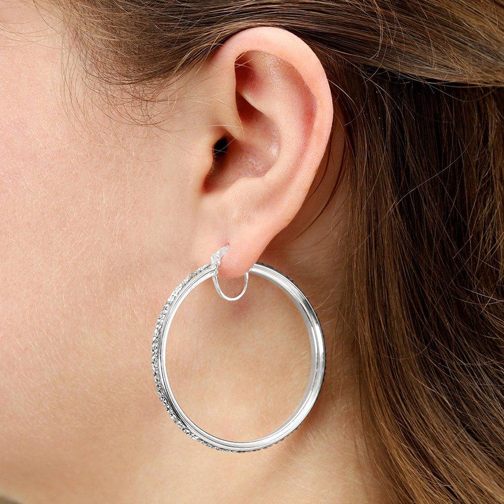 Silver Extra Large Hoop Crystal Earrings