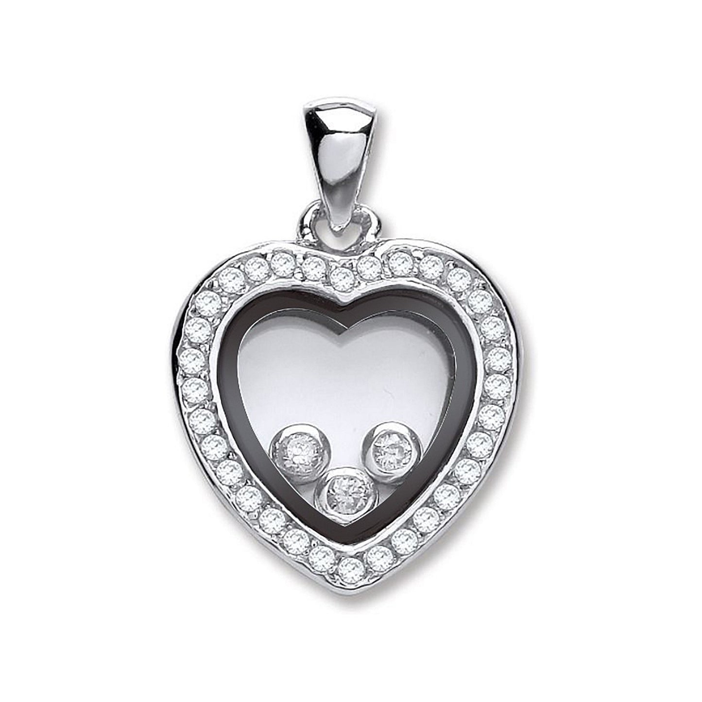Silver Floating Cubic Zirconia Heart Pendant - 3.5g
