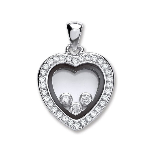 Silver Floating Cubic Zirconia Heart Pendant - 3.5g