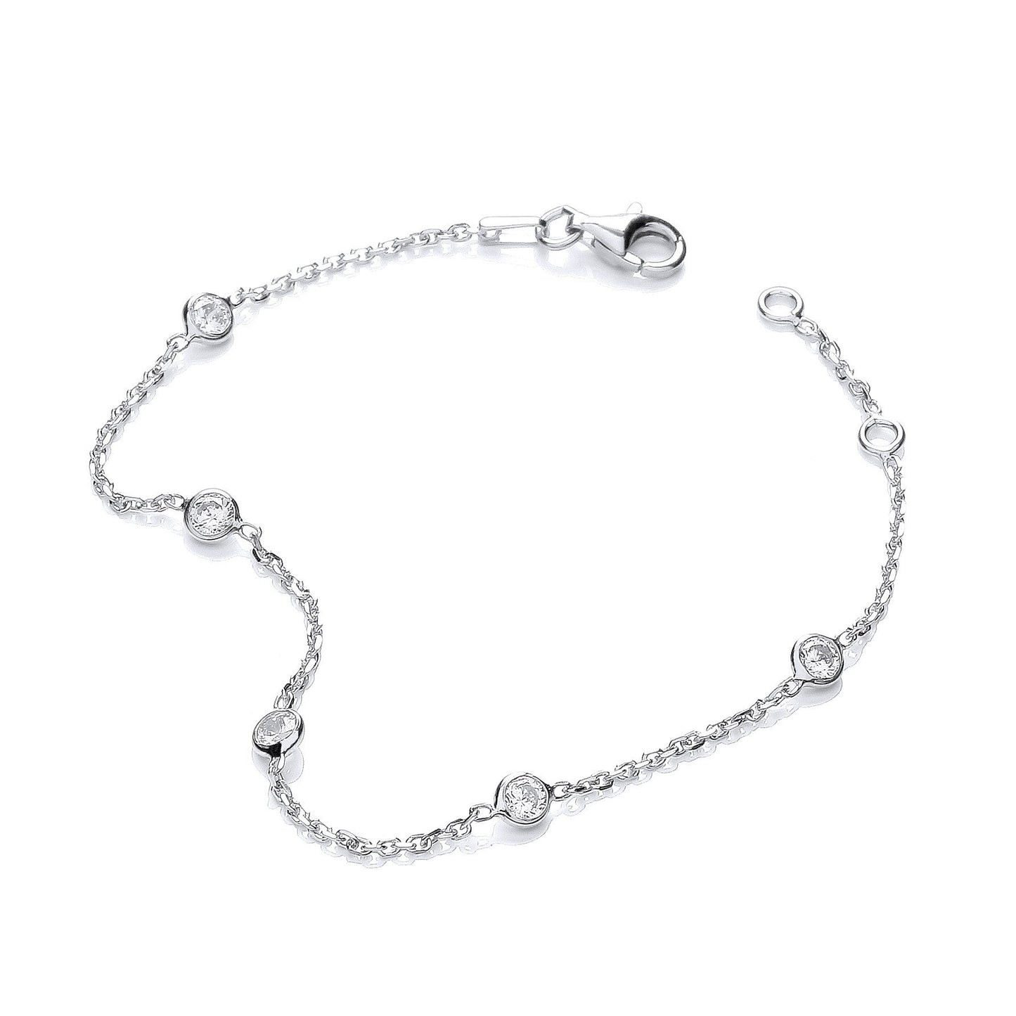 Silver Rhodium Plated Rubover 5 Cubic Zirconias Bracelet 7"