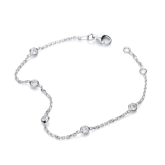 Silver Rhodium Plated Rubover 5 Cubic Zirconias Bracelet 7"