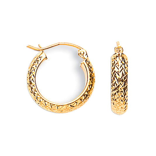 Yellow Gold Diamond Cut 17mm Hoop Earrings
