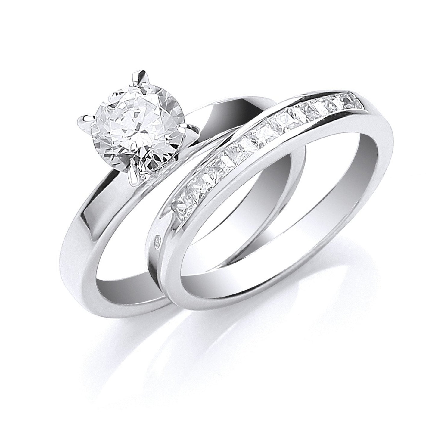 Silver Bridal Solitaire & Pear Cut Cubic Zirconias Set Rings