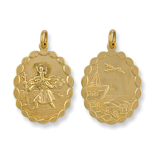 Y/G Double Sided Oval Shaped St Christopher Pendant