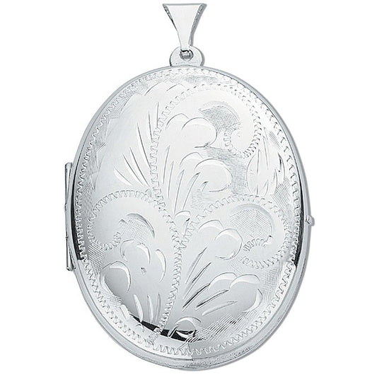 Silver Large Engraved Oval Shaped Locket (HNN-E60BD5)