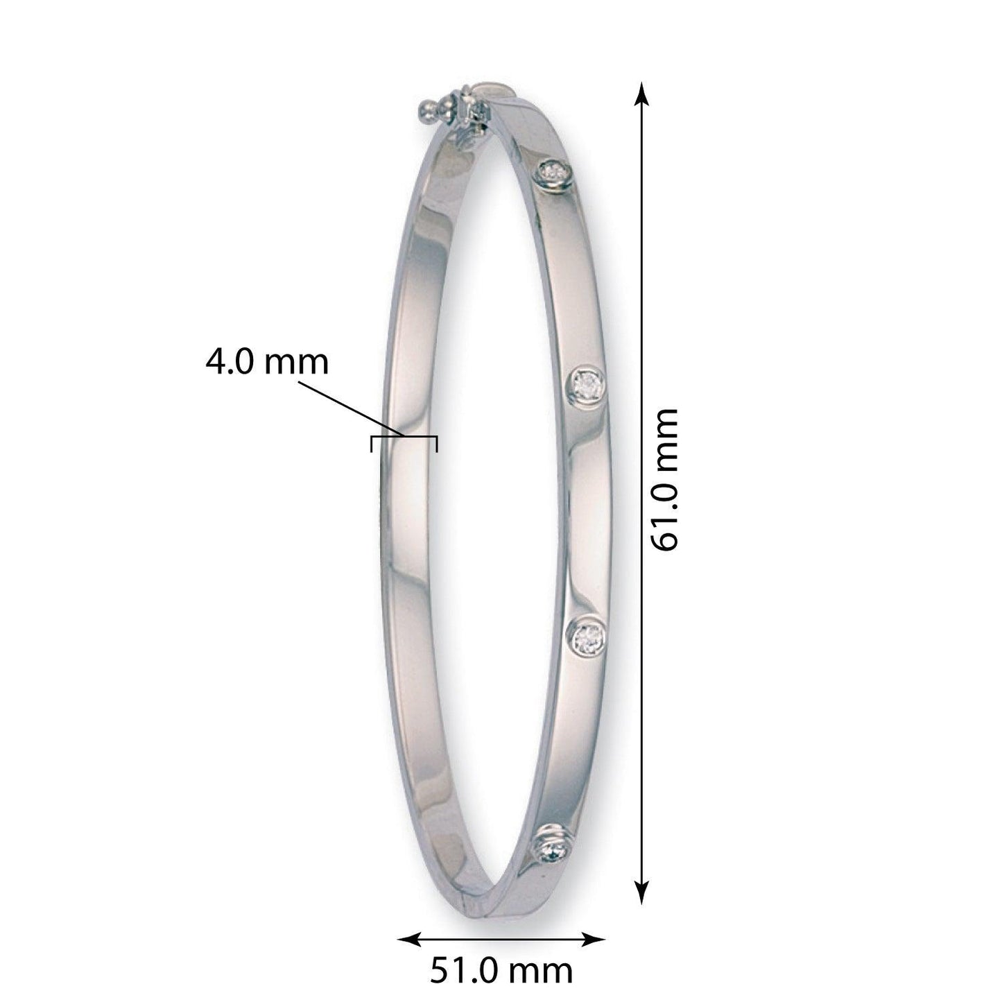 White Gold Hollow Cubic Zirconia Oval Bangle