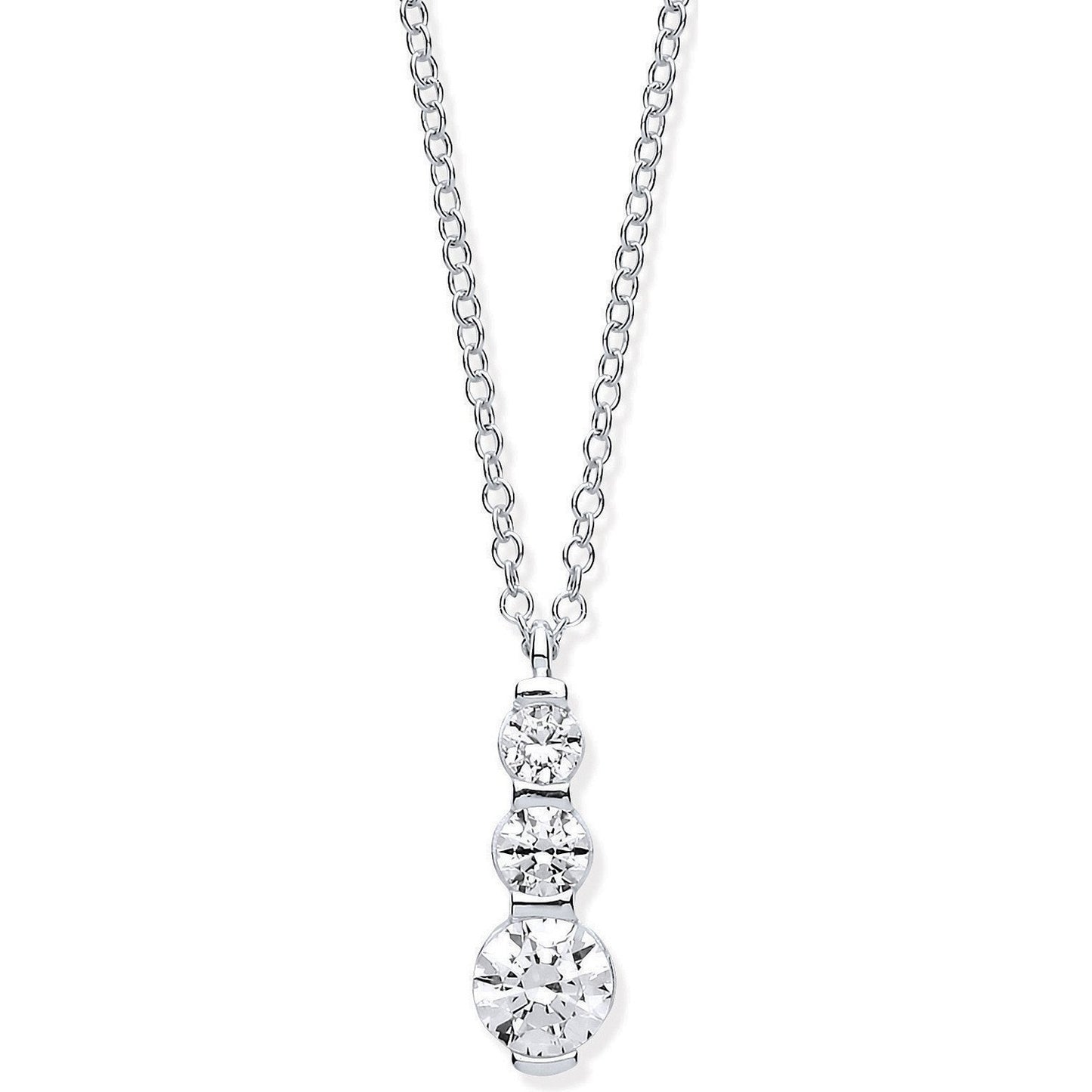 White Gold Graduated Cubic Zirconias Drop Pendant on 18" Chain