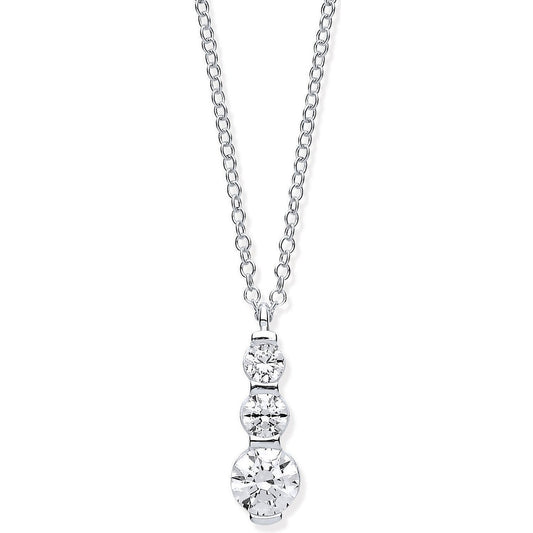 White Gold Graduated Cubic Zirconias Drop Pendant on 18" Chain
