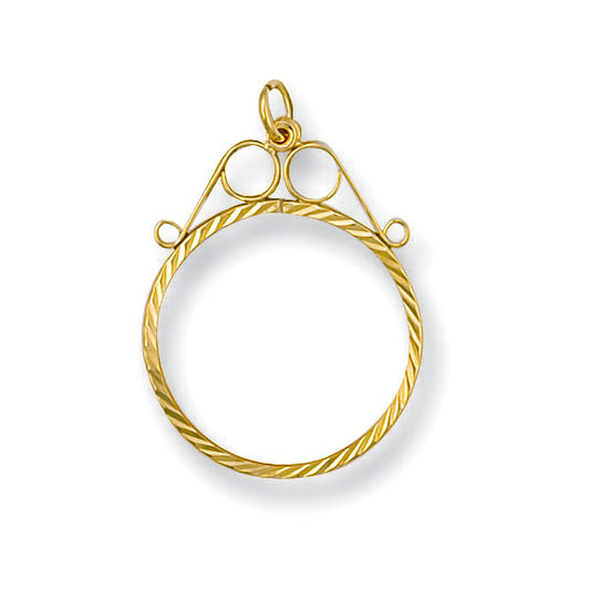 Yellow Gold 1/2 Diamond Cut Scroll Top Sovereign Pendant