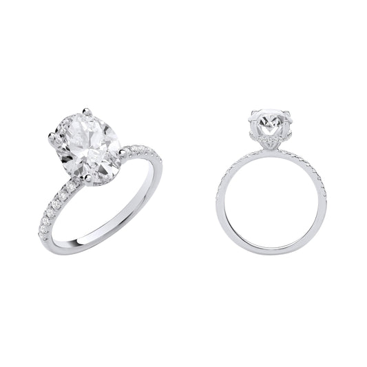18ct White Gold 3.28ctw Oval Lab Grown Hidden Halo Diamond Ring IGI Certified