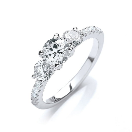 Micro Pave Trilogy Ring & Cubic Zirconia on Shoulder