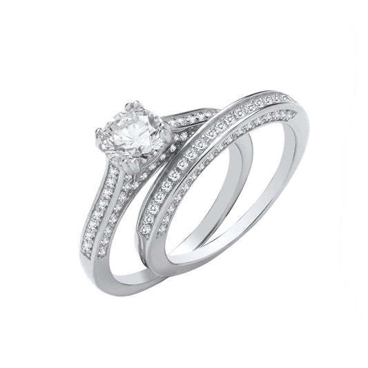 Silver Bridal Set S/S & Shoulder Cubic Zirconias Half Eternity Rings