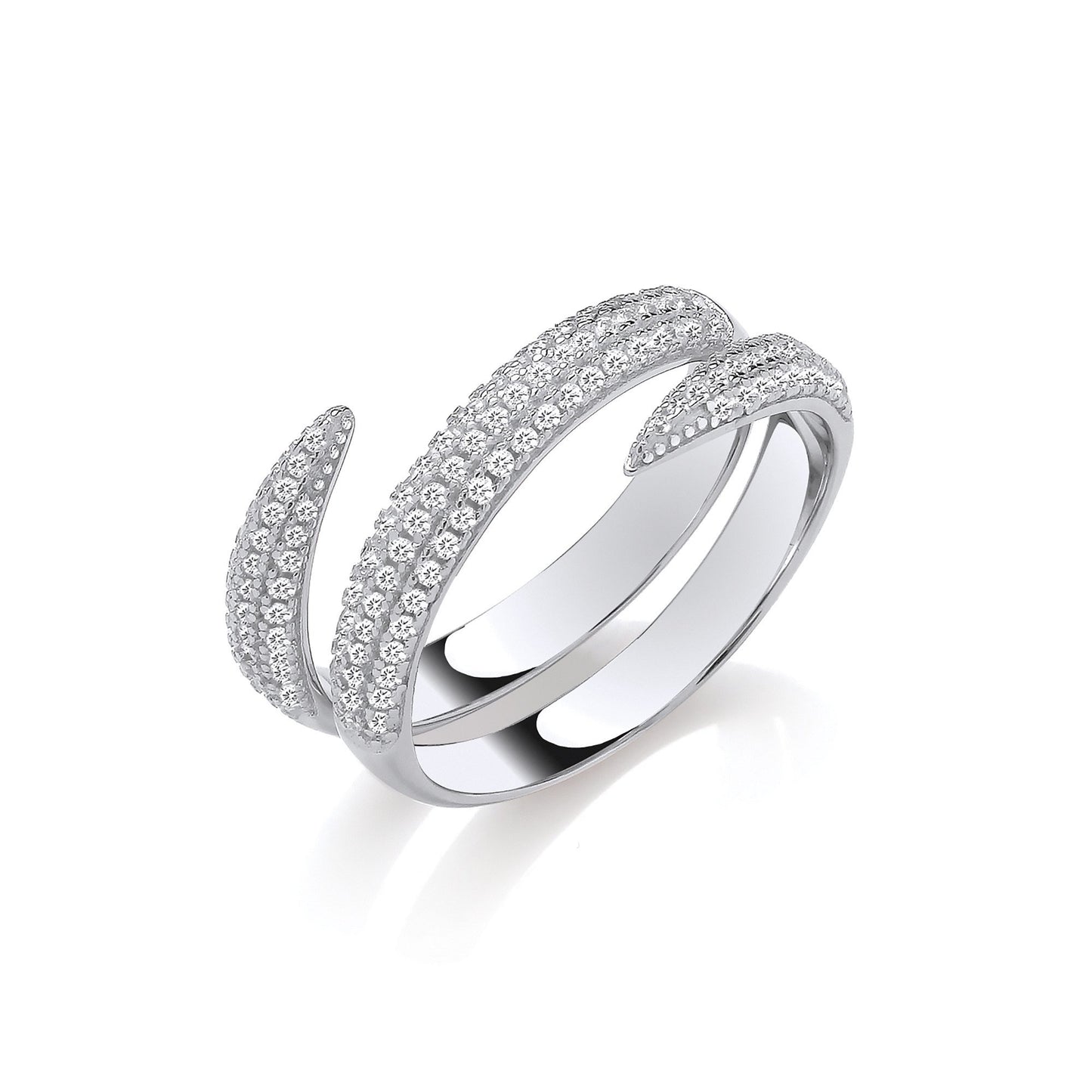 Crossover Two Bands Cubic Zirconias Silver Ring