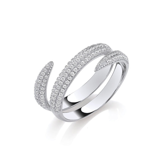 Crossover Two Bands Cubic Zirconias Silver Ring