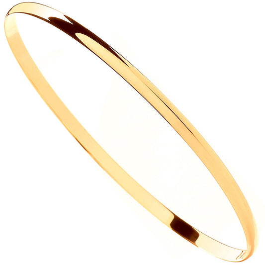 Yellow Gold 3mm Plain D-Shaped Ladies Bangle