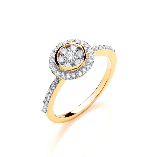 18ct Yellow Gold 0.45ctw Round Top with Diamond Set Shoulders Ring