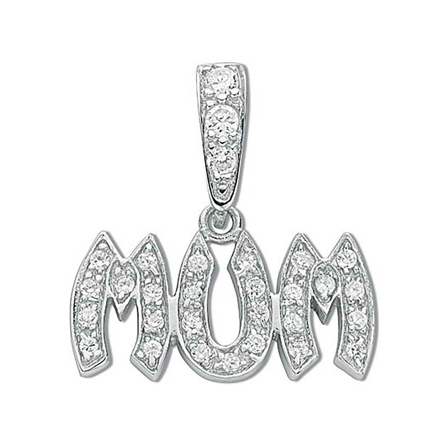 Silver Pave Set Cubic Zirconia Mum Drop Pendant