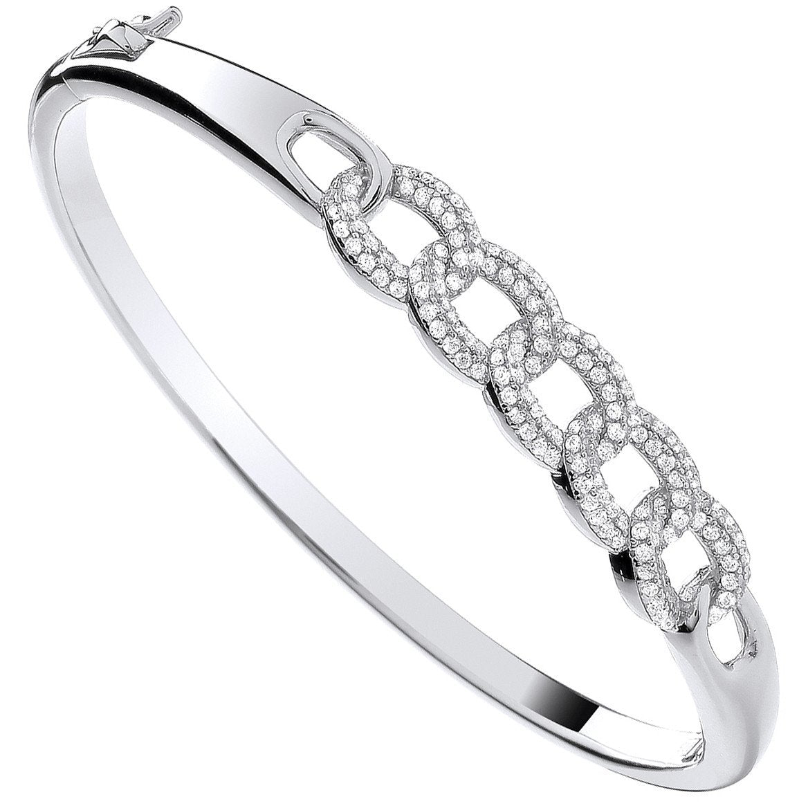 Silver Curb Link Style Cubic Zirconia Bangle