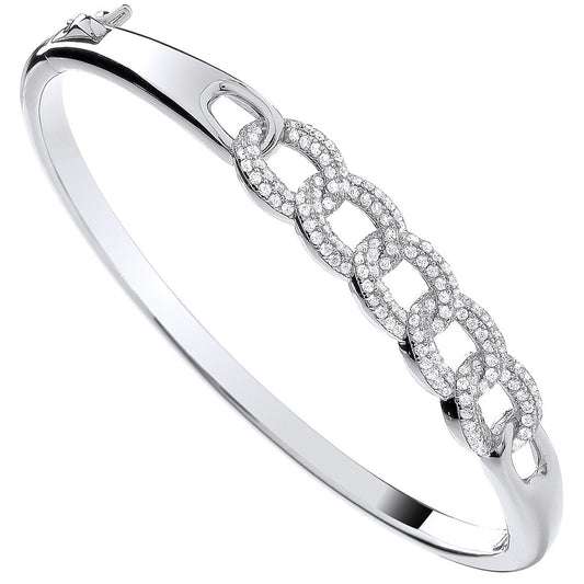 Silver Curb Link Style Cubic Zirconia Bangle