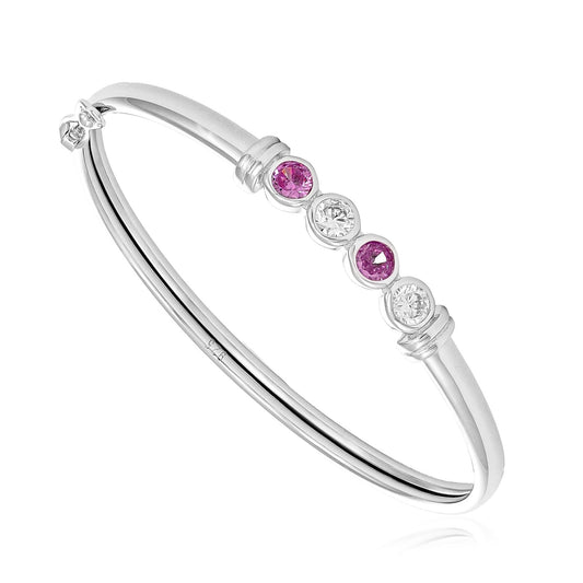 Silver Baby White & Pink Cubic Zirconia Bangle