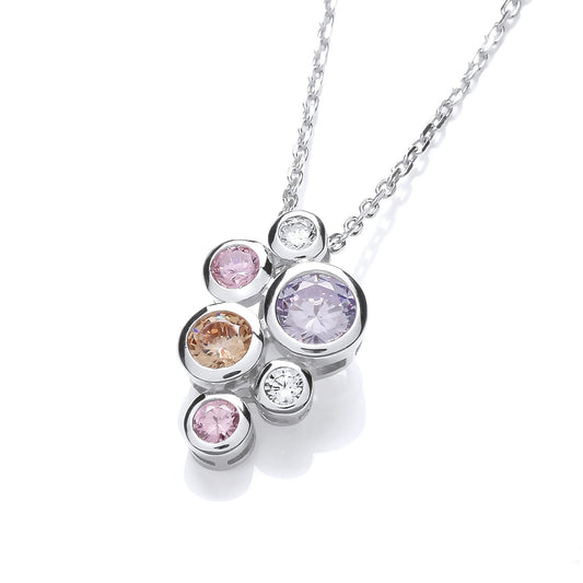 Multi Colour Rubover Set Cubic Zirconias Pendant with Chain