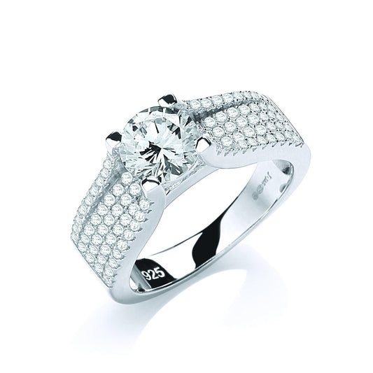 Micro Pave Round Brilliant Centre Cubic Zirconia Ring