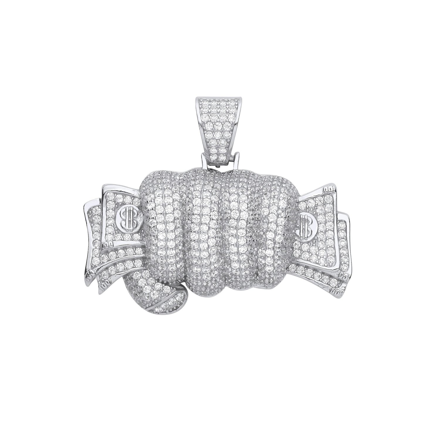 Silver Fist Full of Cash Cubic Zirconia Hollow Pendant